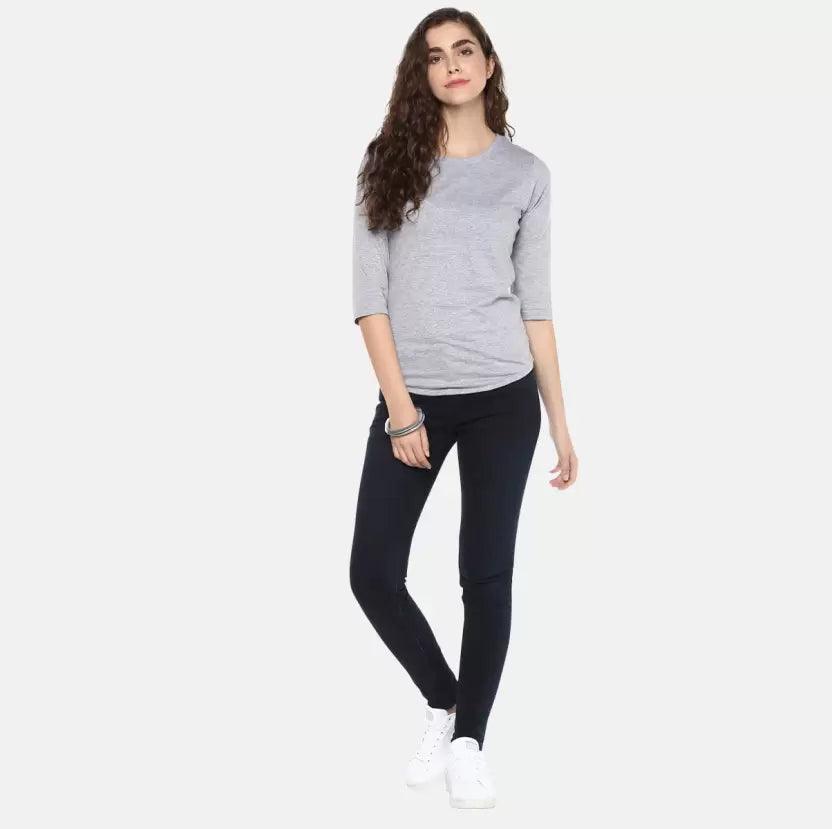 Pack of 3 Women Self Design, Solid Round Neck T-Shirt (GREY, RED,SKYBLUE) - Young Trendz