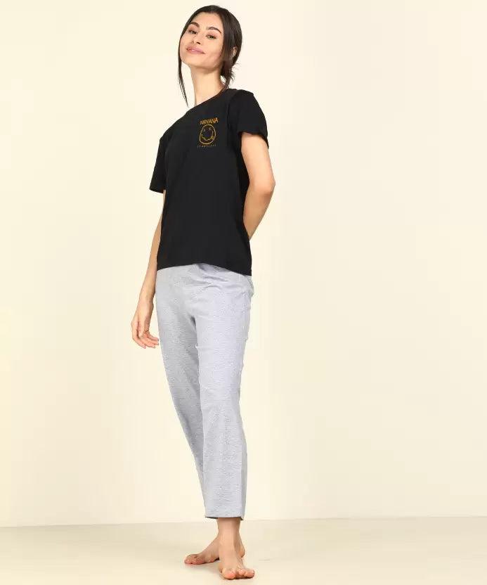 Women Printed T-shirt & Pyjama Set Pure Soft Cotton - Young Trendz