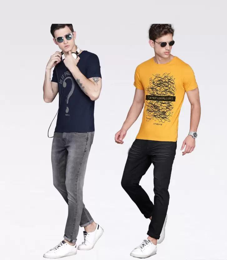 Young Trendz Mens Printed round neck Halfsleeve Tshirt (DARKBLUE& MUSTARD) - Young Trendz
