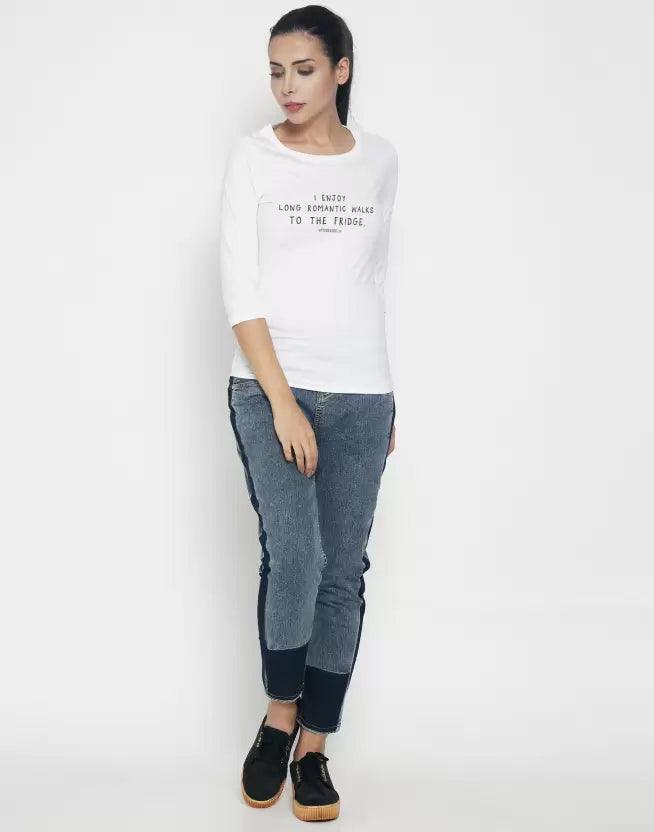 Women Graphic Print Round Neck T-Shirt (White) - Young Trendz