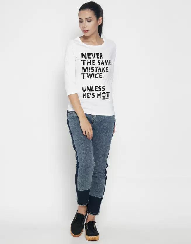 Women Graphic Print Round Neck T-Shirt (White) - Young Trendz
