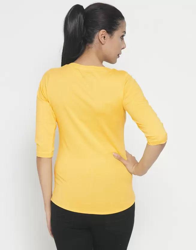 Women Printed Round Neck T-Shirt ( Yellow) - Young Trendz