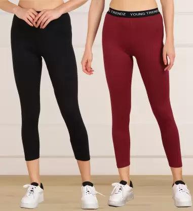 Women 3/4th/Calf Length Tights (Black, Maroon) - Young Trendz