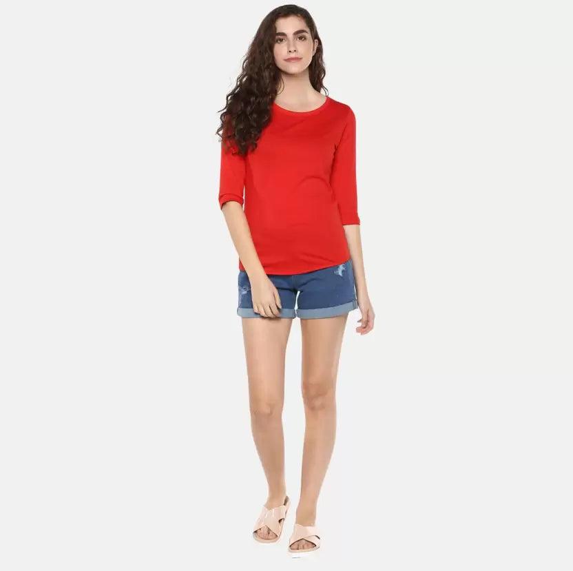 Pack of 3 Women Self Design, Solid Round Neck (BLACK,GREY,RED) - Young Trendz