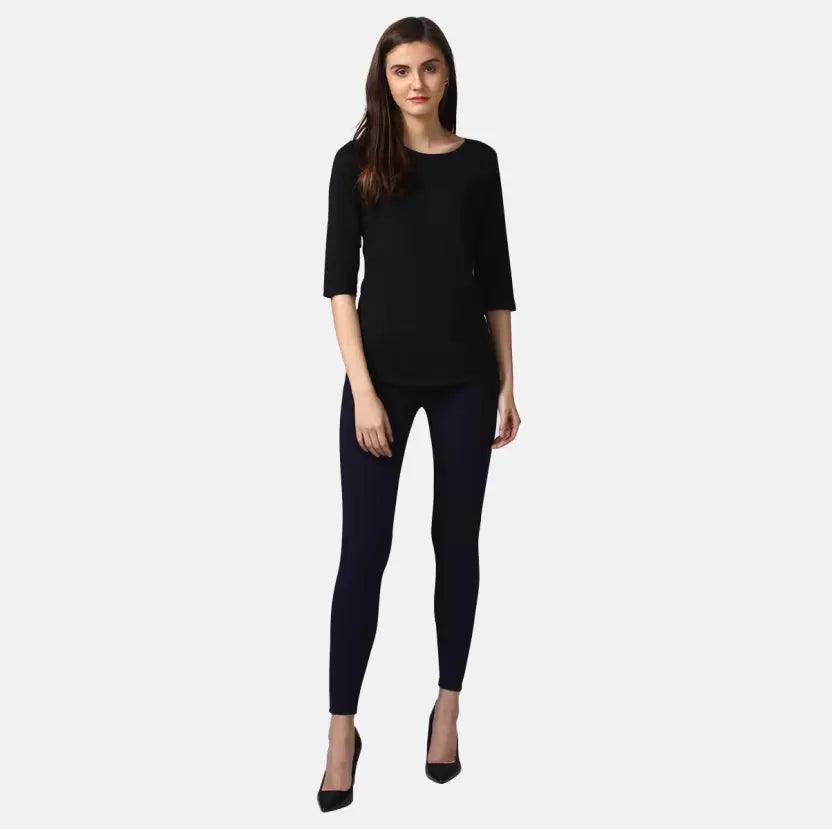 Pack of 3 Women Self Design, Solid Round Neck T-Shirt (BLACK,GREY,SKYBLUE) - Young Trendz