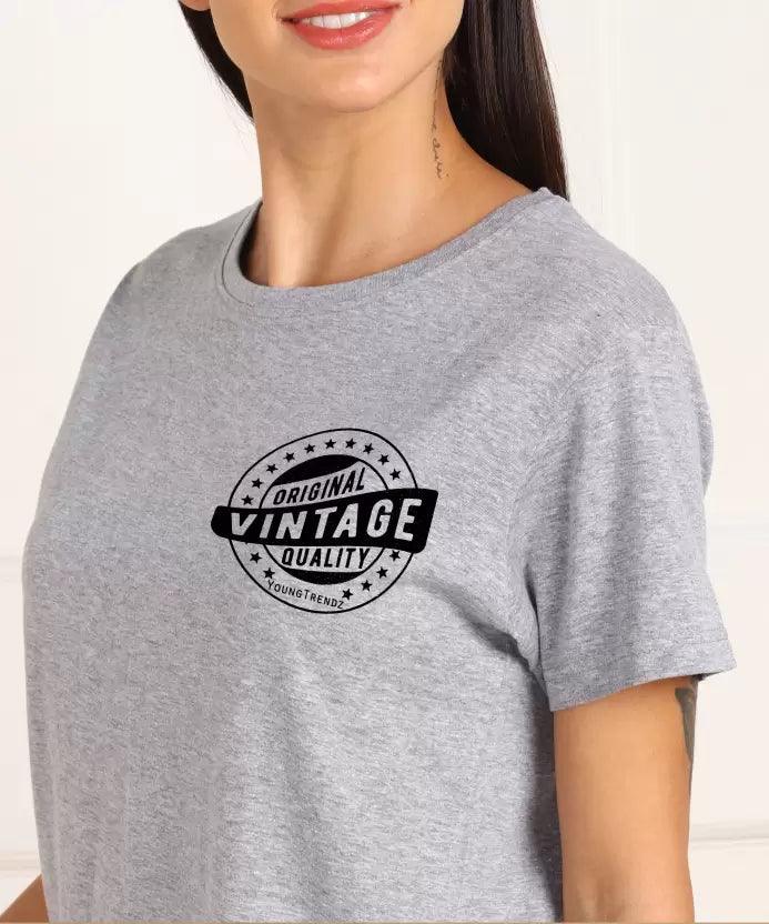 Women T-shirt & Pyjama Set Pure Soft Cotton - Grey Printed - Young Trendz