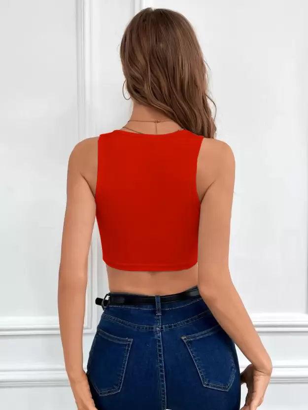 Rib-knit Tank Top Solid - Red - Young Trendz