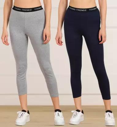 Women 3/4th/Calf Length Tights (Grey, Dark Blue) - Young Trendz