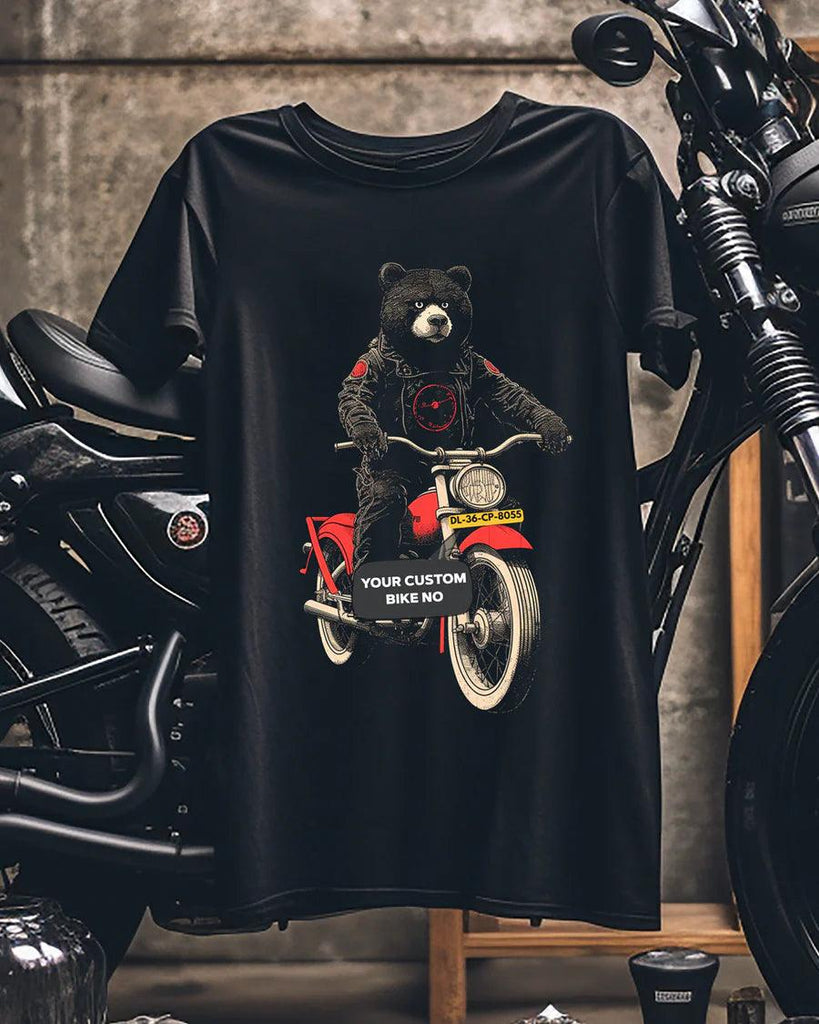 Ride in Style: Unveiling the Classy Teddy Bear Biker T-Shirt with Custom Number Plate - Young Trendz