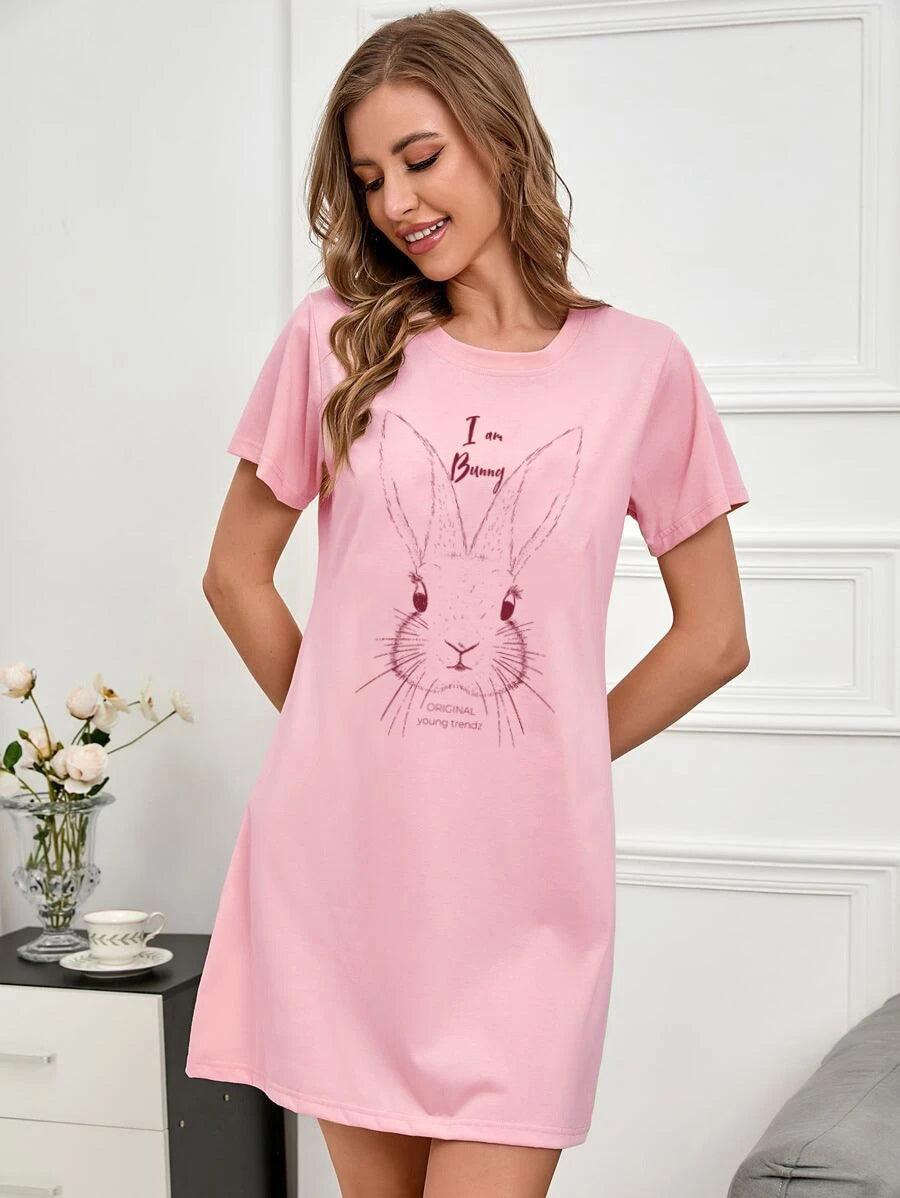 Women Half Sleeve Printed Nighty_(Pink) - Young Trendz