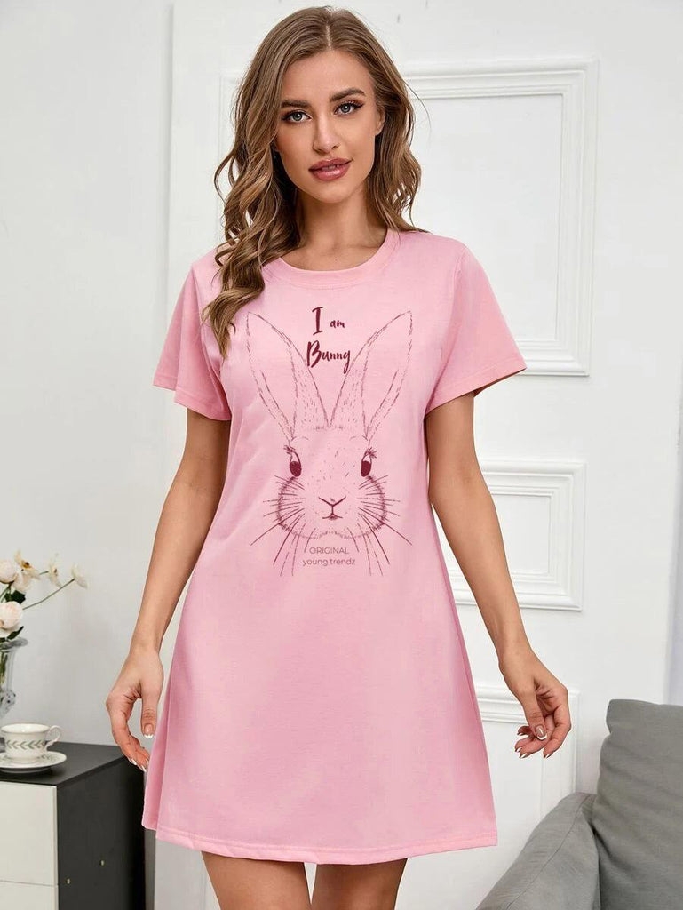 Women Half Sleeve Printed Nighty_(Pink) - Young Trendz
