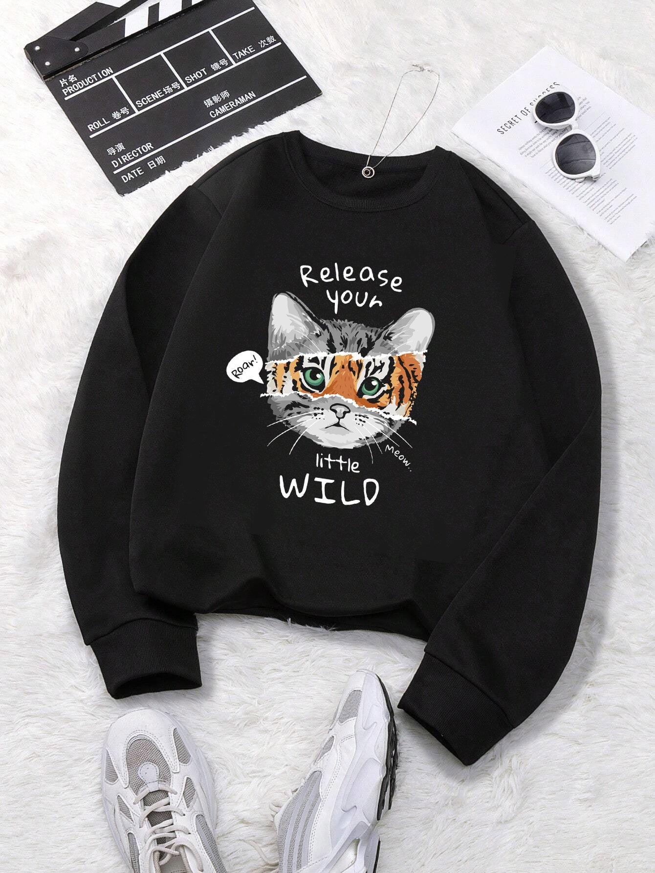 Pawsitively Adorable: Cat Lovers' Printed Unisex Sweatshirt – Cozy Up in Feline Fashion! - Young Trendz