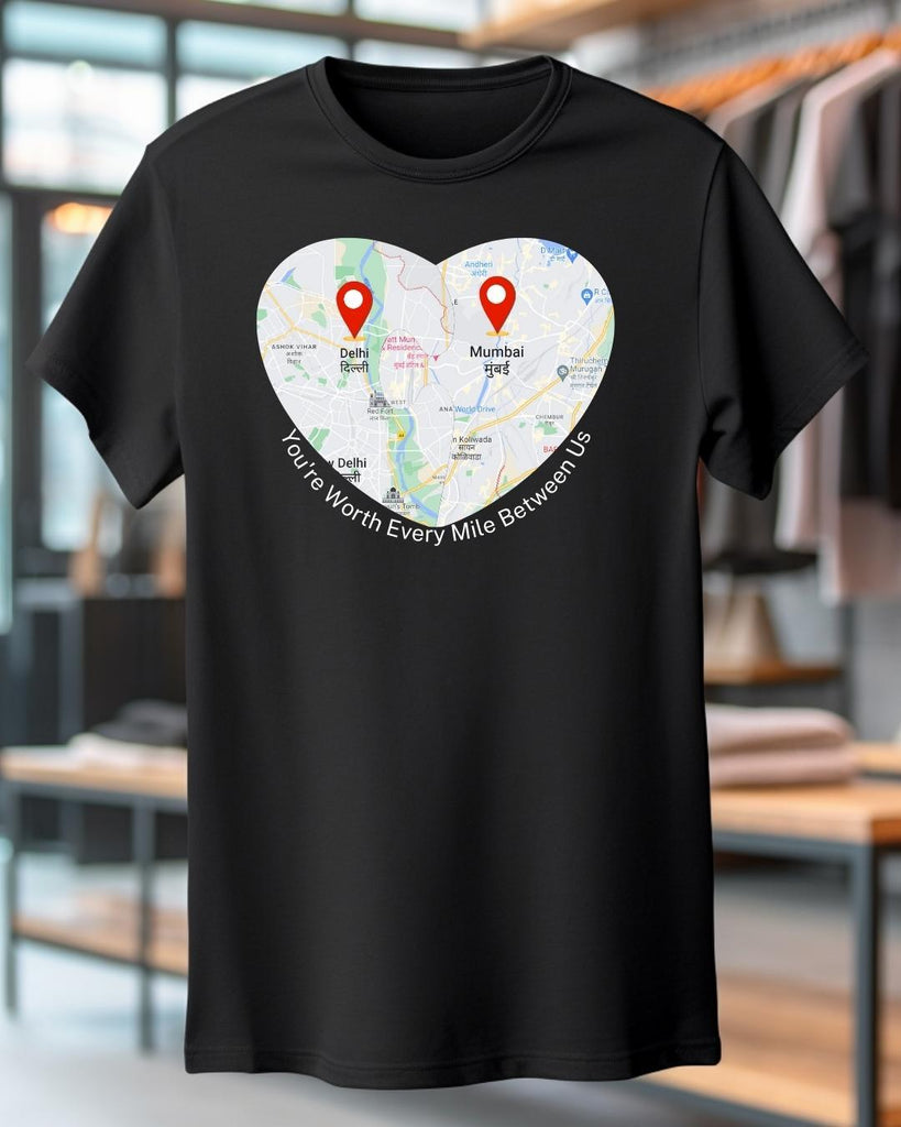 Long Distance T-shirt Gift (Custom Your City) Map Your Love Journey - Young Trendz