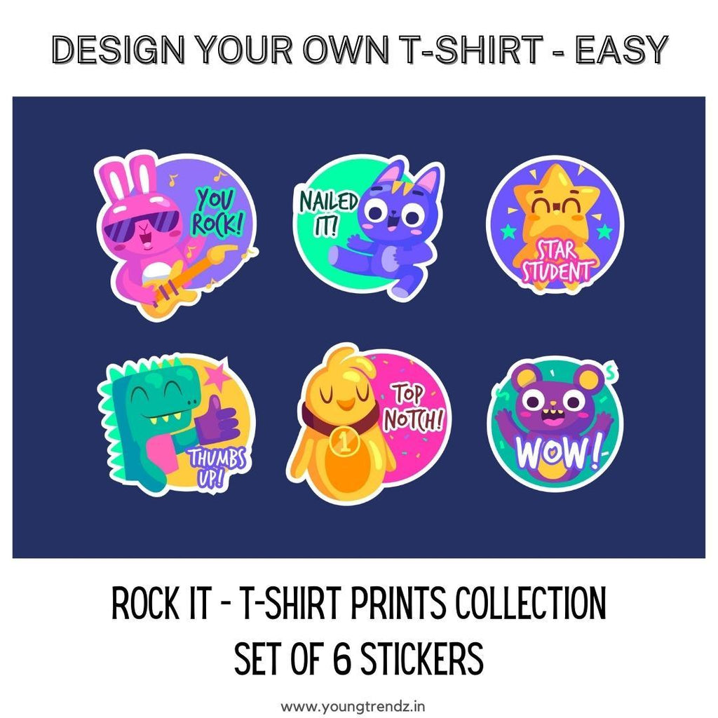 Rock It - DIY T-Shirt Printing Kit: Express Your Creativity with Ease (Tshirt + 6pcs DIY Sticker) - Young Trendz