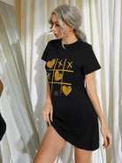 Women Half Sleeve Printed Nighty_(Black) - Young Trendz