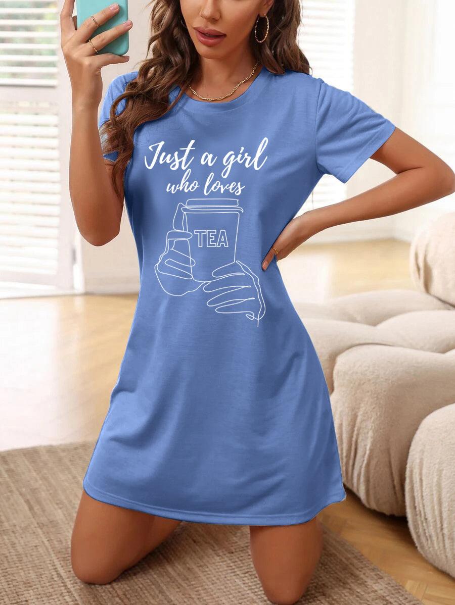 Women Half Sleeve Printed Nighty_(Blue) - Young Trendz