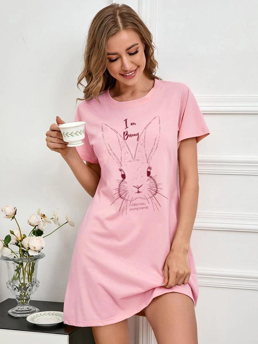 Women Half Sleeve Printed Nighty_(Pink) - Young Trendz