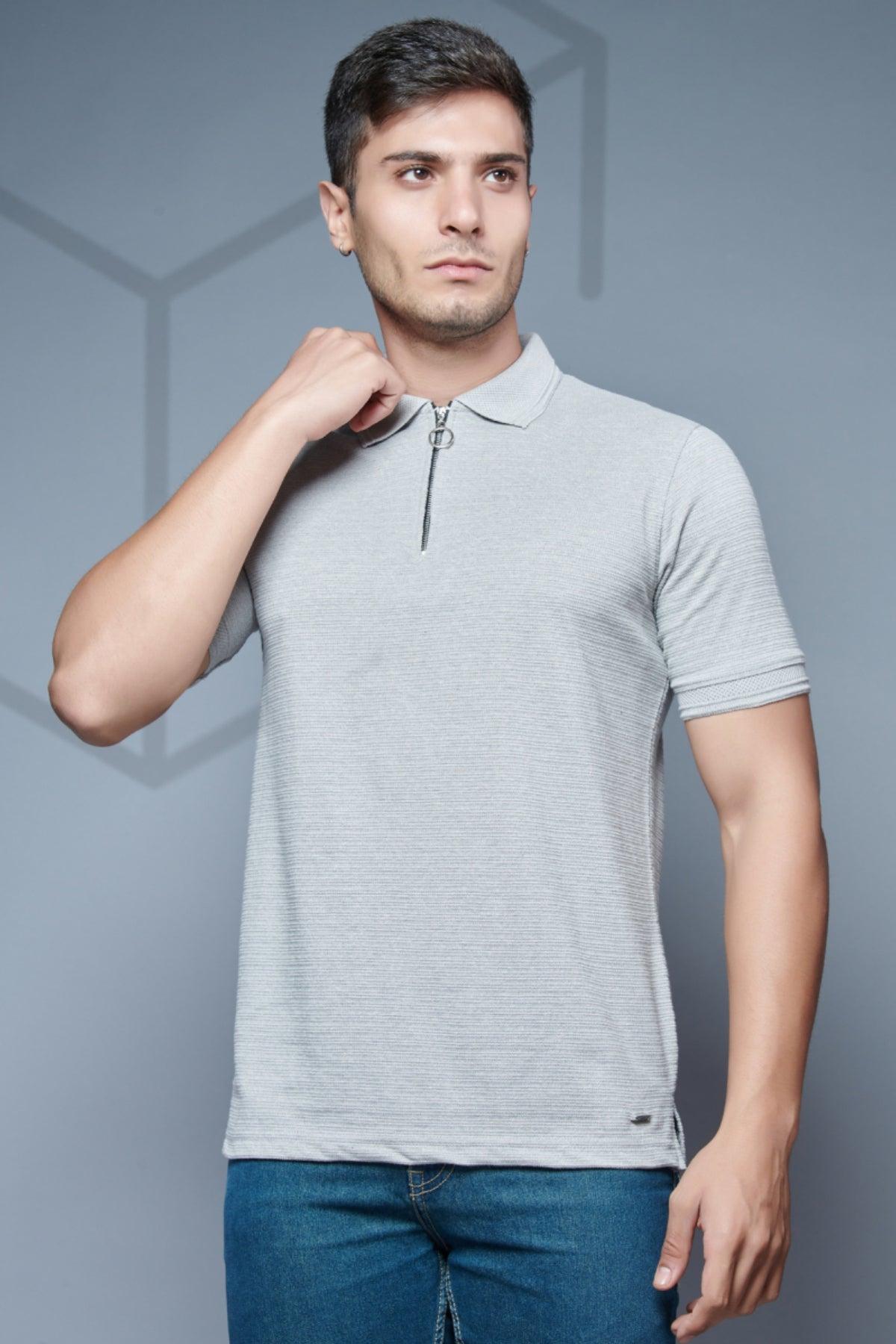 Textures Knit Zip Polo - Comfort Fit Tee - Young Trendz