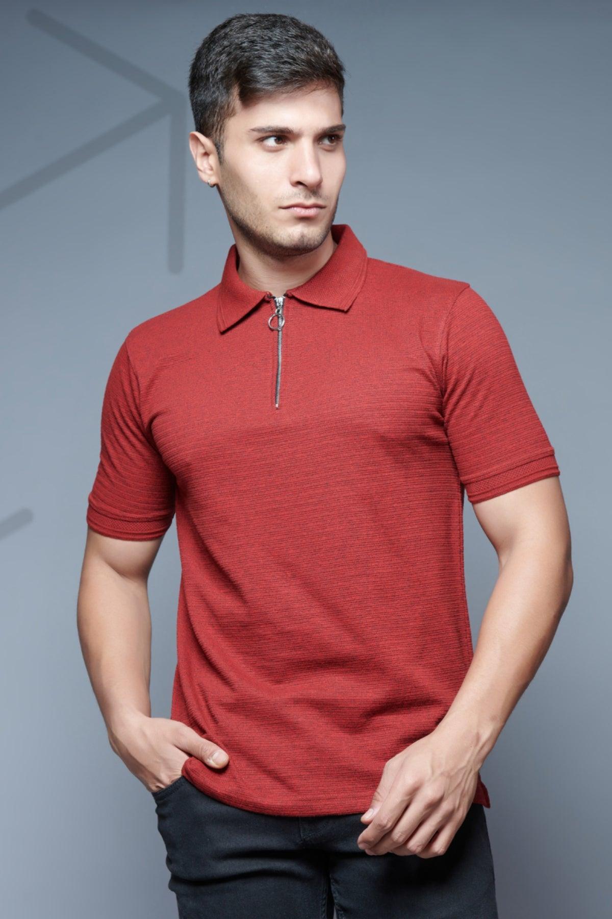 Textures Knit Zip Polo - Comfort Fit Tee - Young Trendz