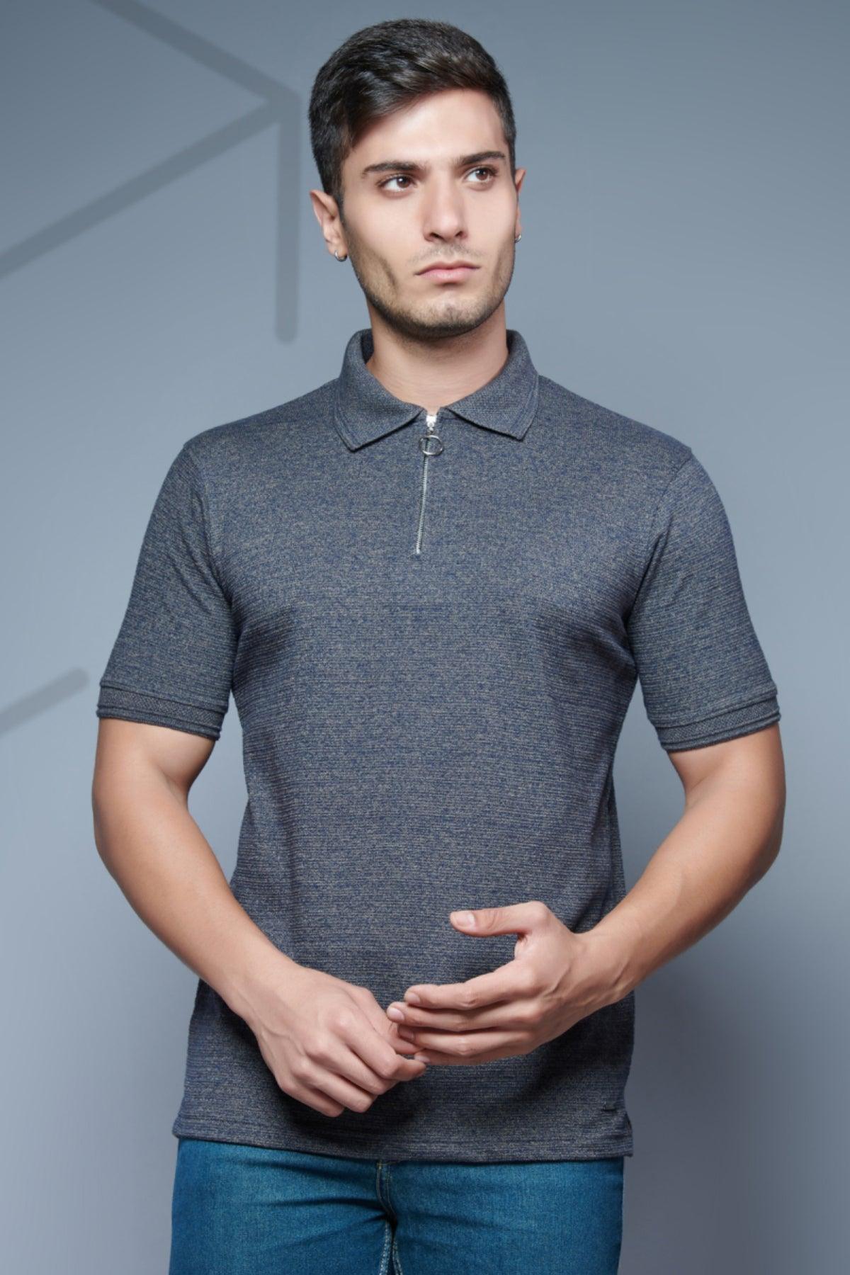 Textures Knit Zip Polo - Comfort Fit Tee - Young Trendz