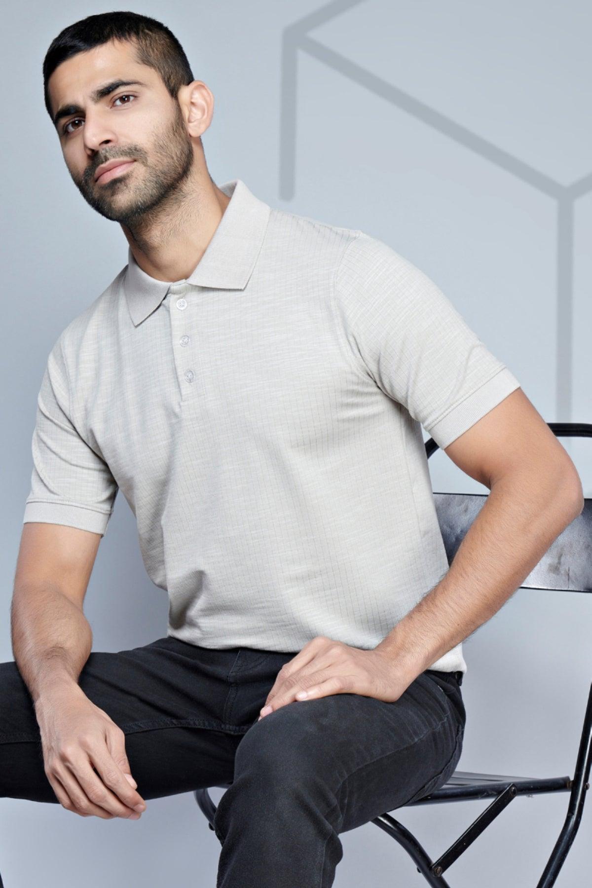 Sophisticated Polo - Premium Textured Knit Tailored Fit Tee - Young Trendz