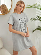 Women Half Sleeve Printed Nighty_(Grey) - Young Trendz