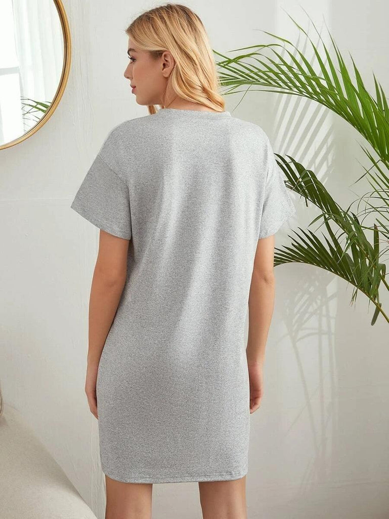 Women Half Sleeve Printed Nighty_(Grey) - Young Trendz