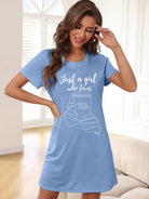 Women Half Sleeve Printed Nighty_(Blue) - Young Trendz