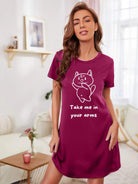 Women Half Sleeve Printed Nighty_(Maroon) - Young Trendz