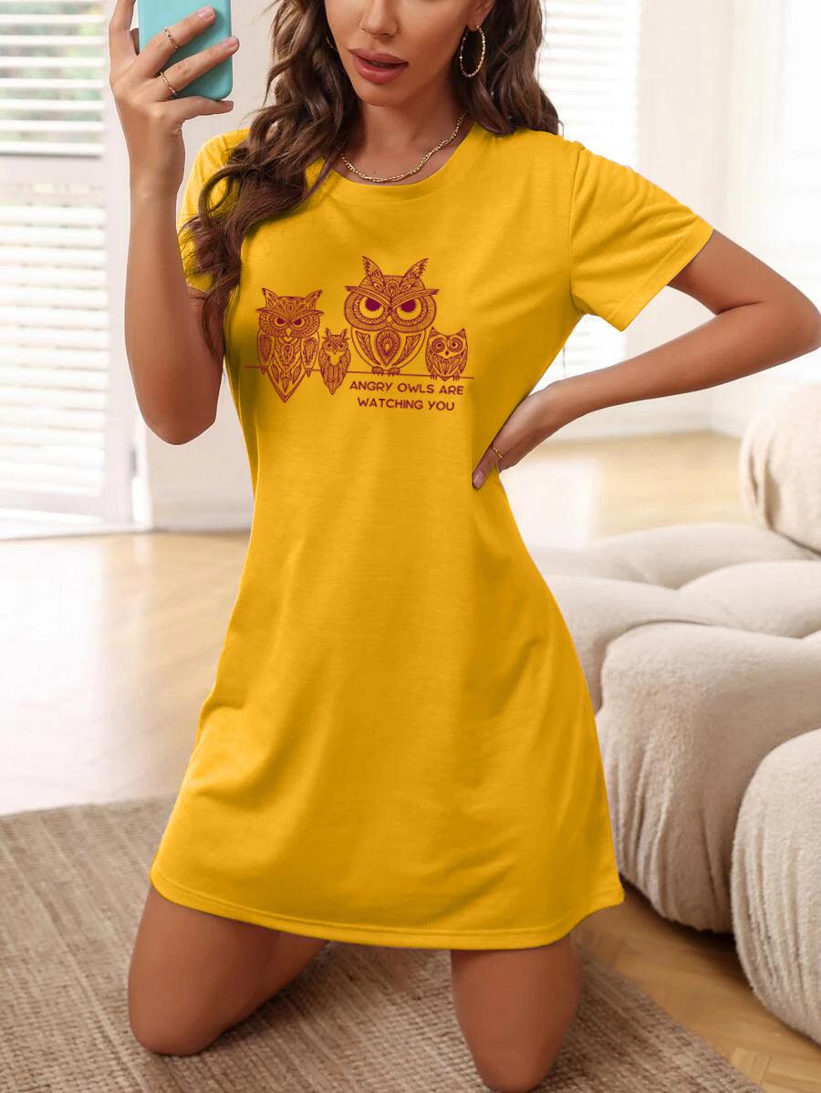 Women Half Sleeve Printed Nighty_(Yellow) - Young Trendz