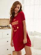 Women Half Sleeve Printed Nighty_(Red) - Young Trendz