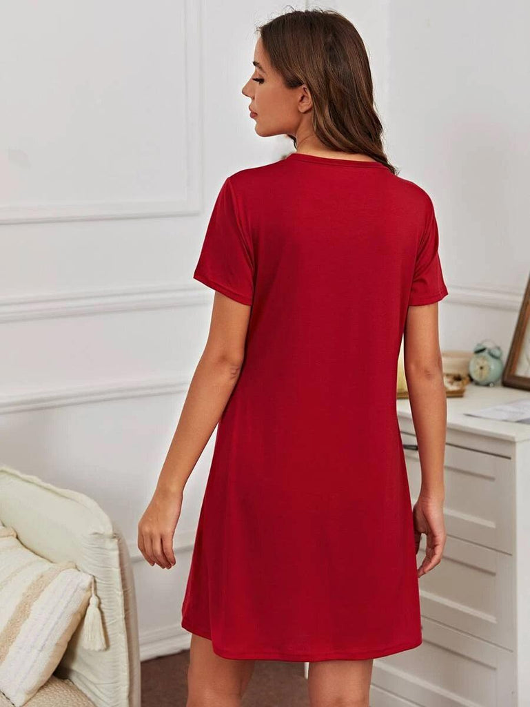 Women Half Sleeve Printed Nighty_(Red) - Young Trendz