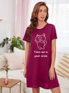 Women Half Sleeve Printed Nighty_(Maroon) - Young Trendz