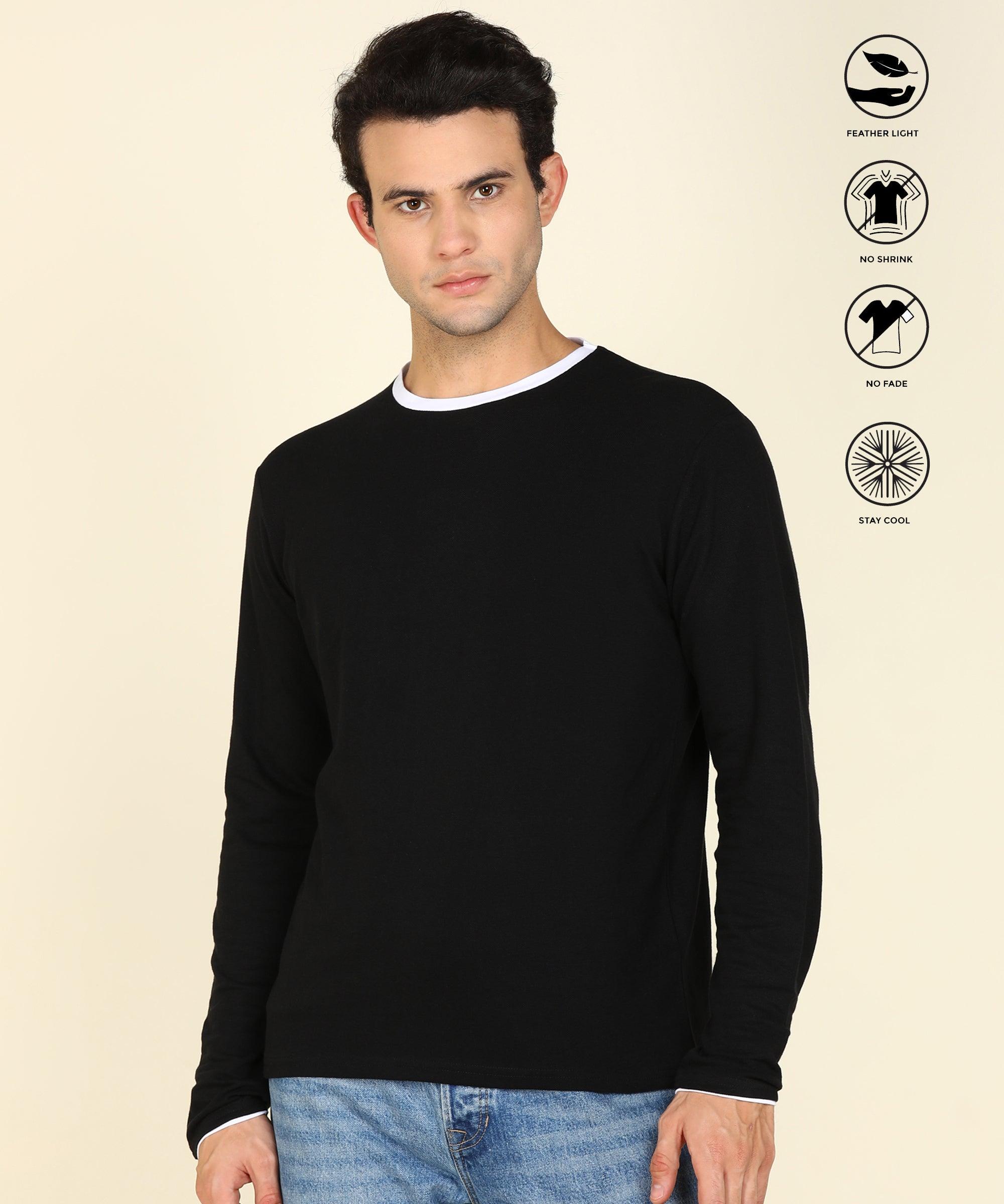 Mens Contrast Crew Neck Full Sleeve T-Shirts - Young Trendz