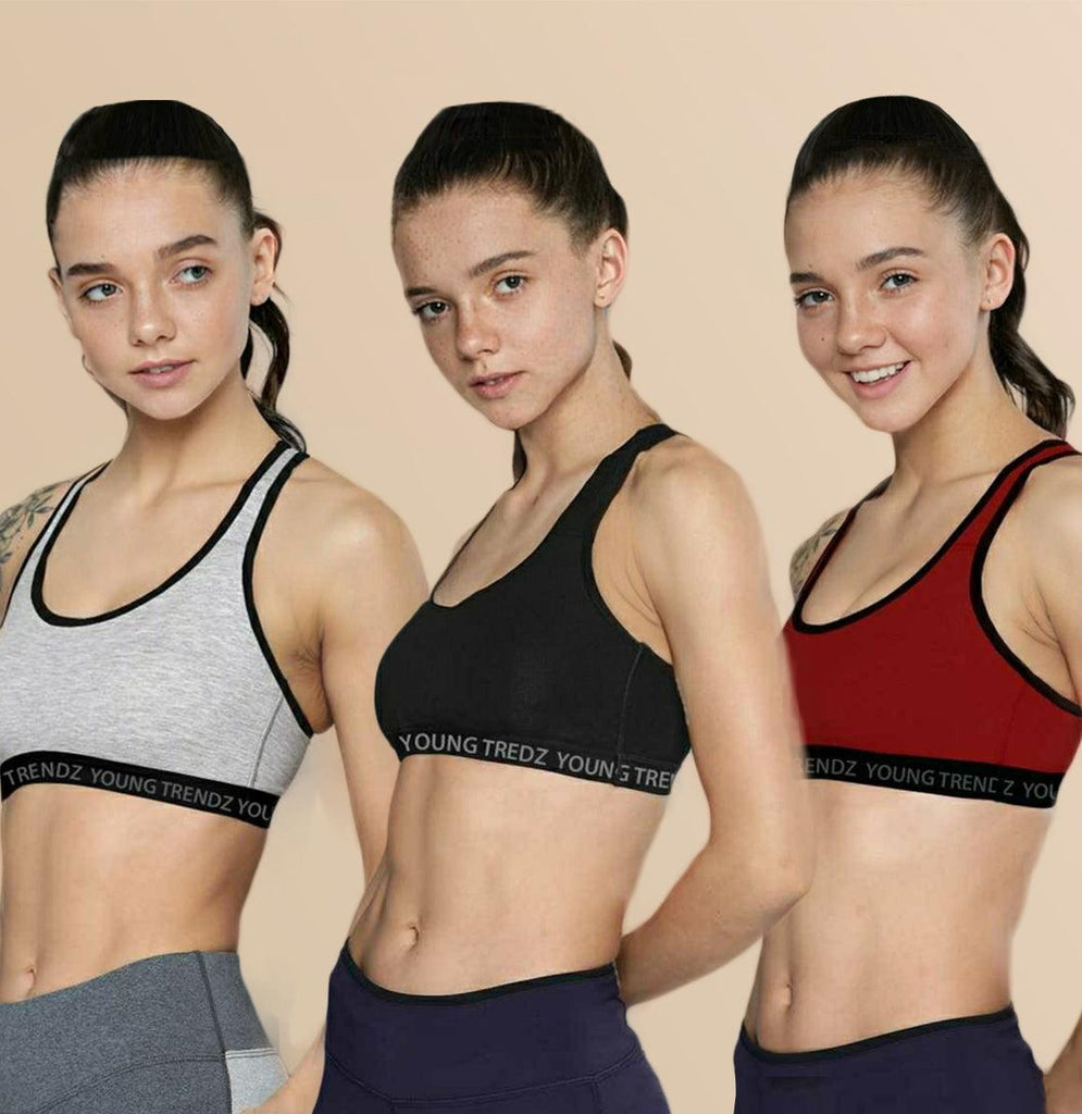 Young Trendz Girls Non Padded Combo Sports Bra(Pack of 3) - Young Trendz