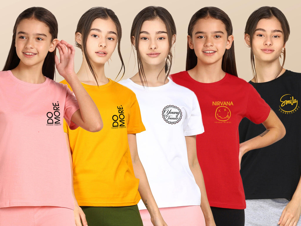 Young Trendz Girls Regular Fit Combo Printed Tshirt (Pack of 5) - Young Trendz