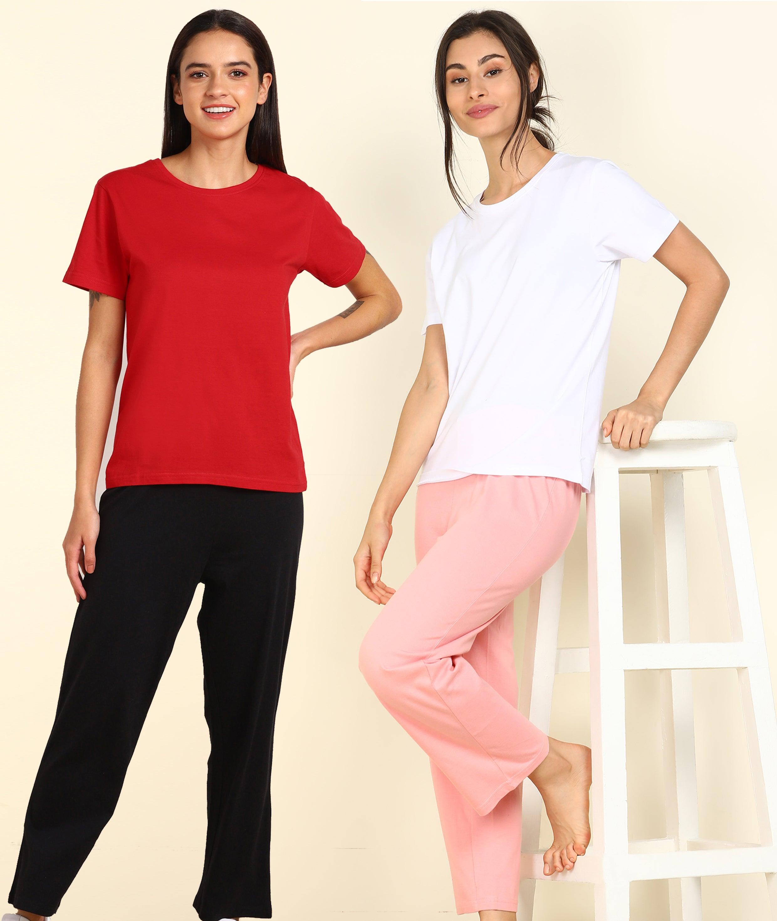 Women T-shirt & Pyjama Set Pure Soft Cotton - Combo Set - Young Trendz