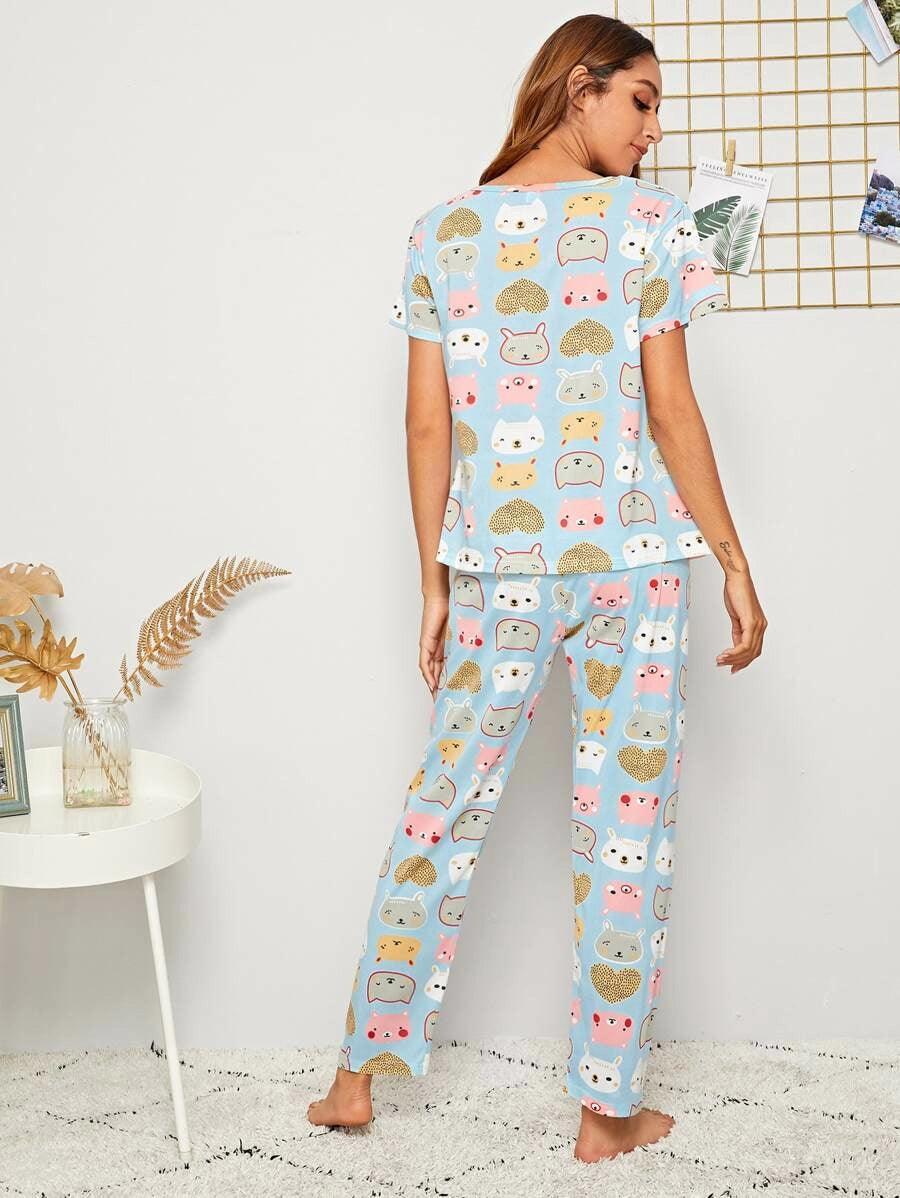 Women Printed T.Shirt & Pyjama Co-Ord Set - Young Trendz