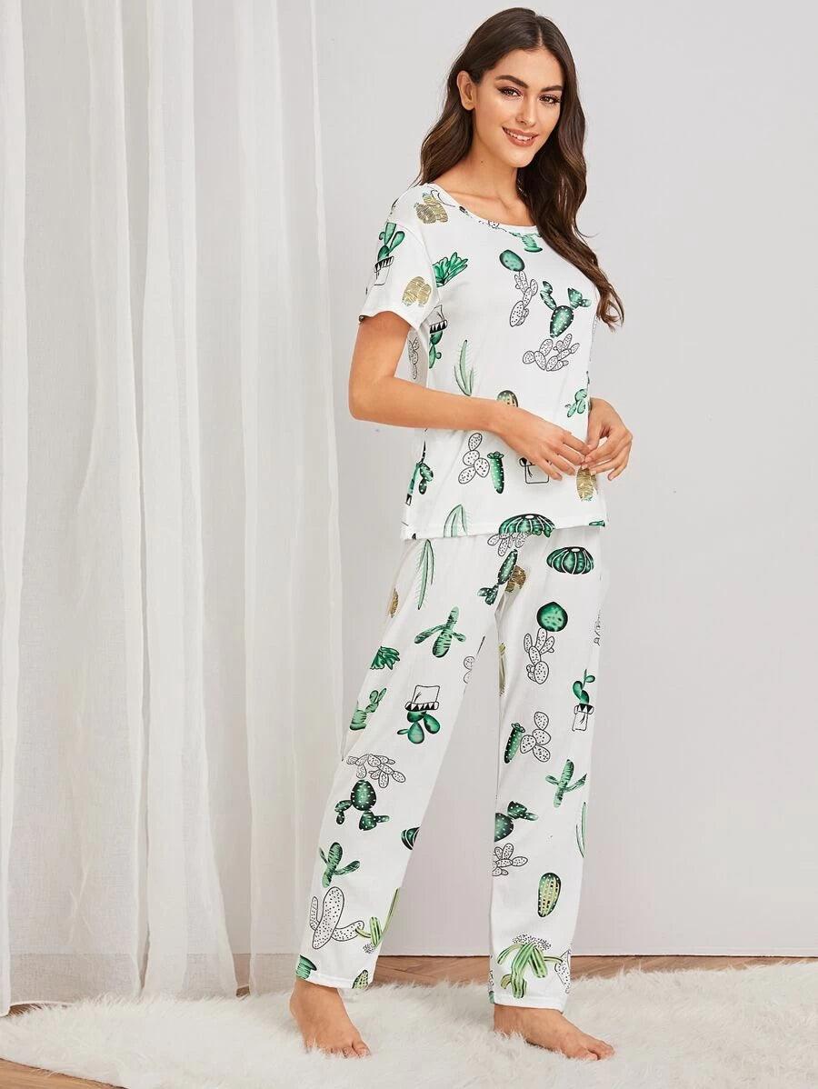 Women Printed T.Shirt & Pyjama Co-Ord Set - Young Trendz