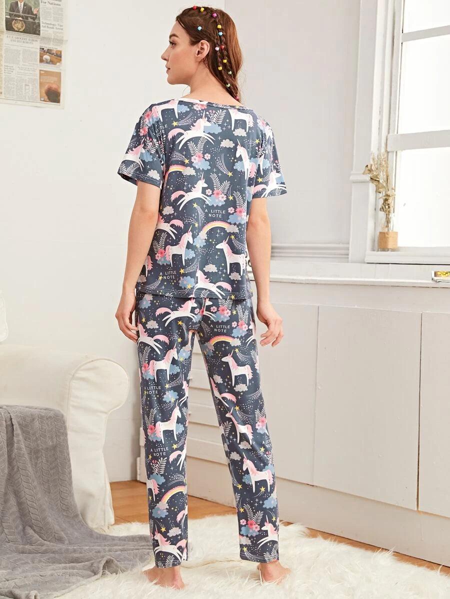 Women Printed T.Shirt & Pyjama Co-Ord Set - Young Trendz