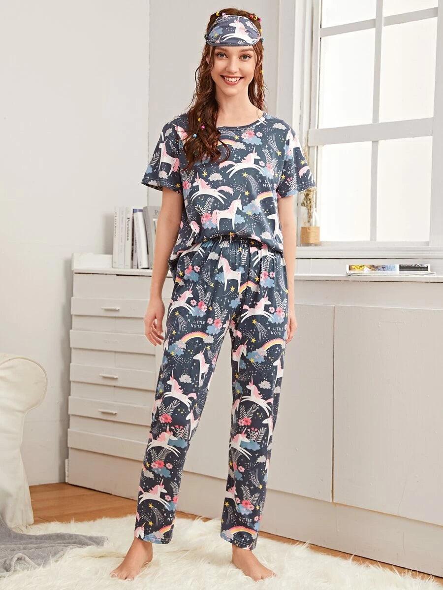 Women Printed T.Shirt & Pyjama Co-Ord Set - Young Trendz