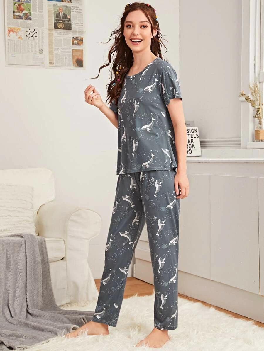 Women Printed T.Shirt & Pyjama Co-Ord Set - Young Trendz