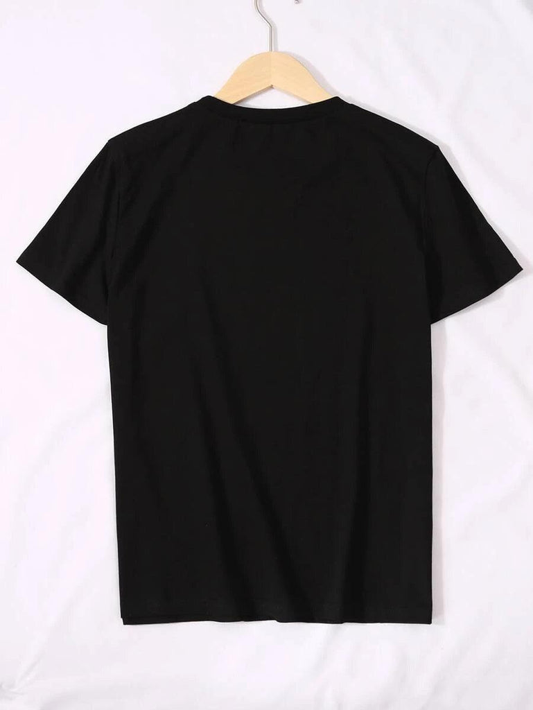 Womens Round Neck Printed Black T.shirts - Young Trendz