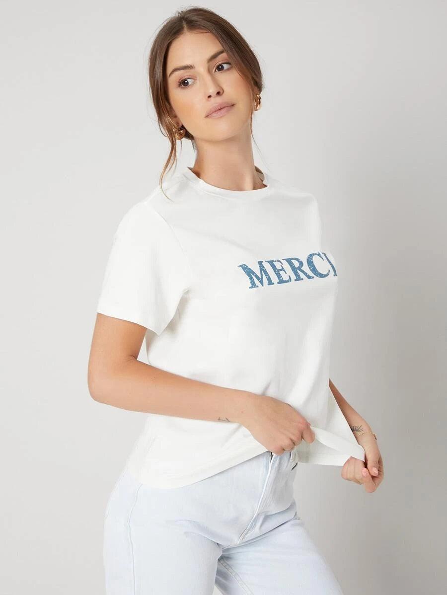 Womens Round Neck Printed White T.shirts - Young Trendz