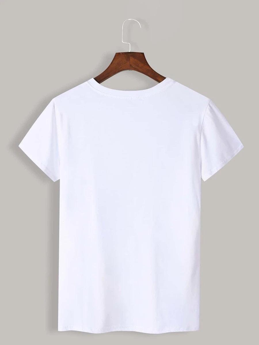 Womens Round Neck Printed White T.shirts - Young Trendz