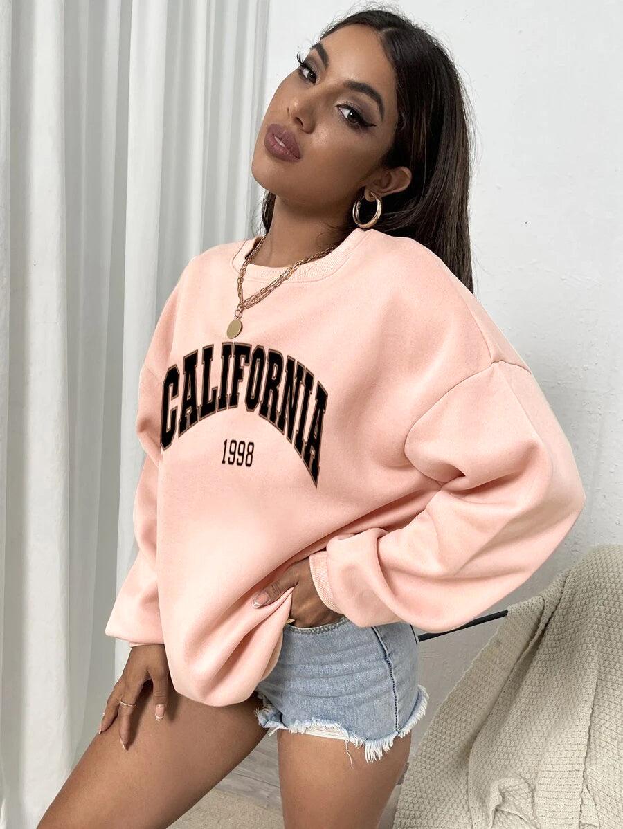 Women's Oversized Sweatshirt California (Pink) - Young Trendz