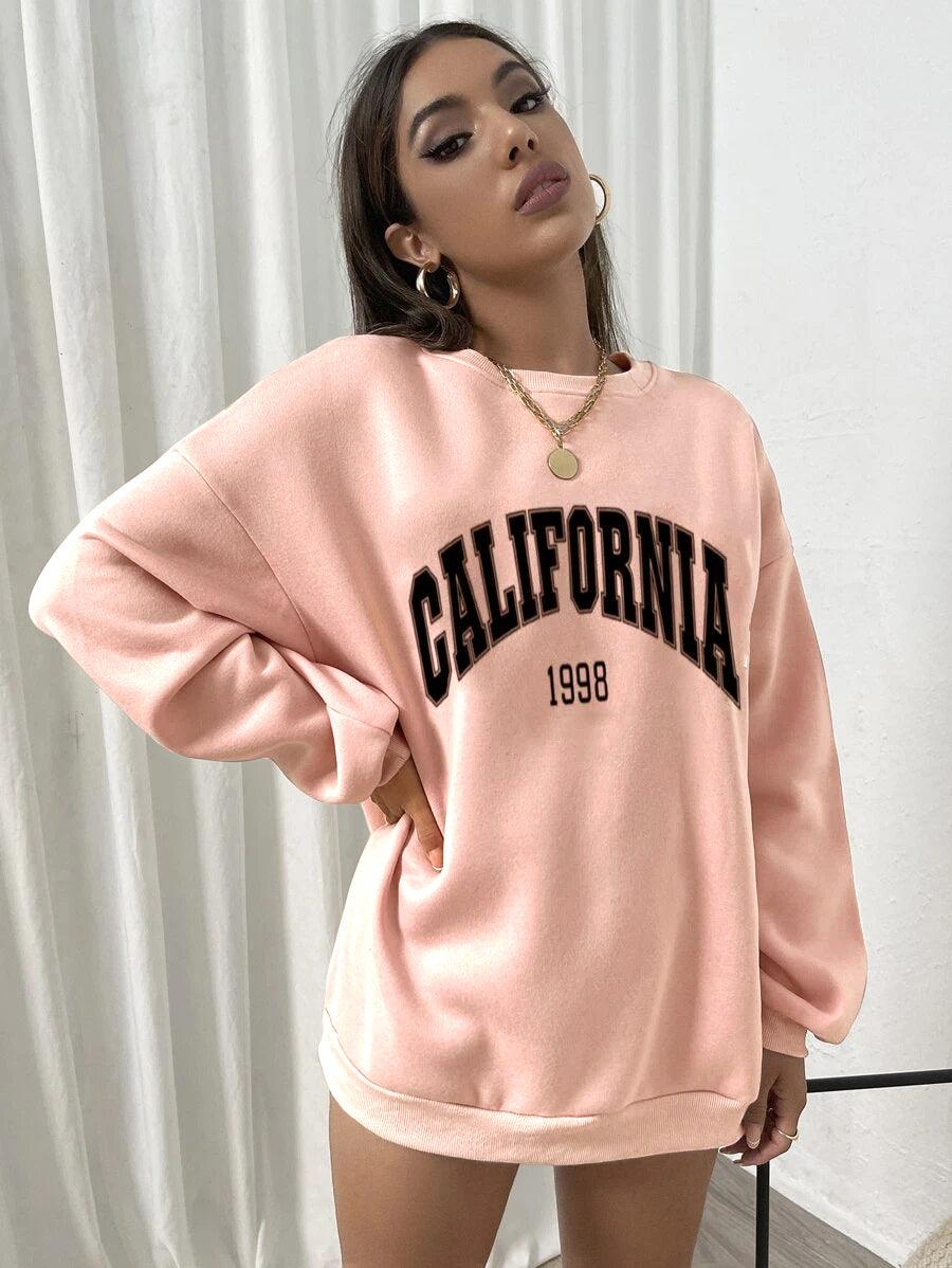 Women's Oversized Sweatshirt California (Pink) - Young Trendz
