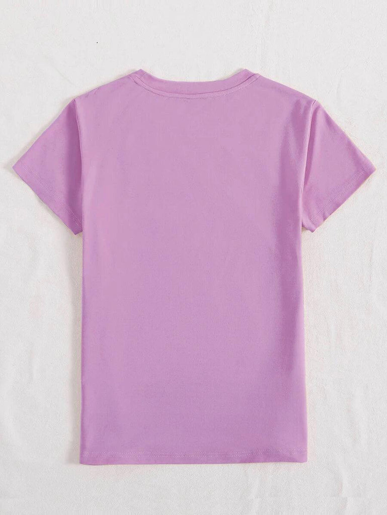 Womens Round Neck Printed Purple T.shirts - Young Trendz