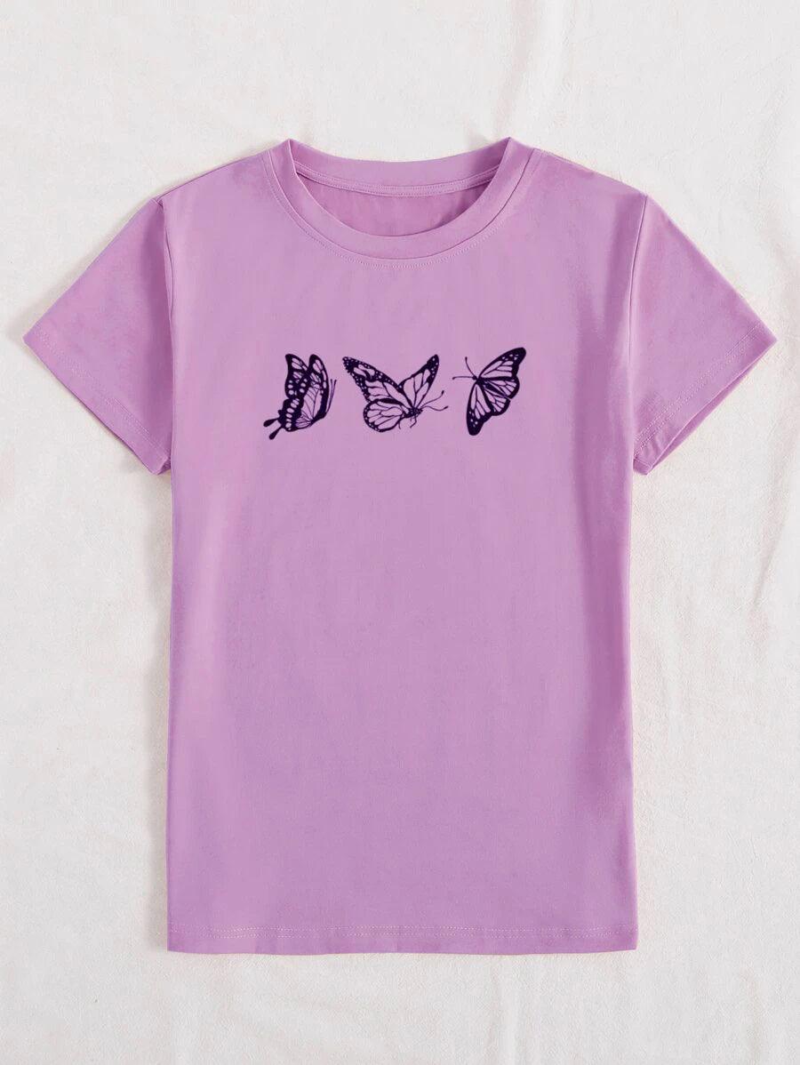 Womens Round Neck Printed Purple T.shirts - Young Trendz