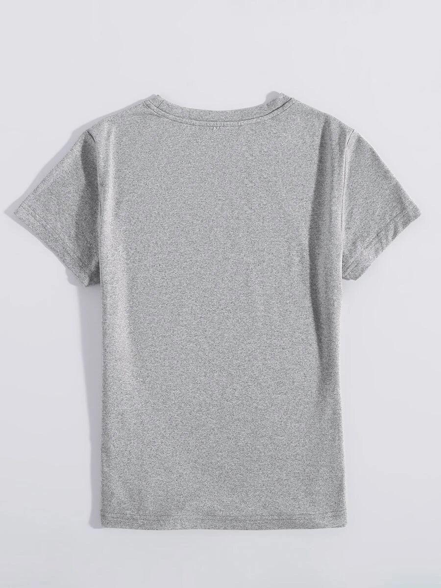 Womens Round Neck Printed Grey T.shirts - Young Trendz